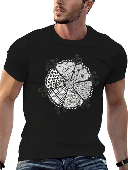 Abstract Floral Pattern Black T-Shirt