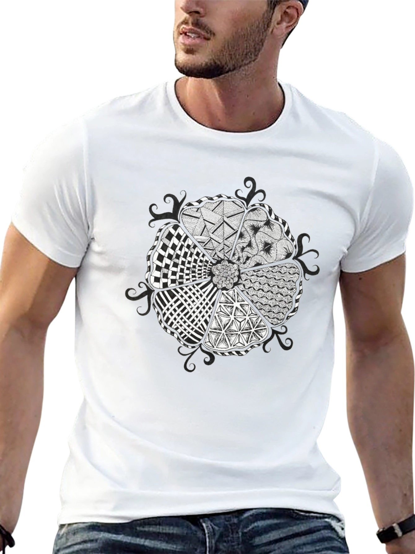 Abstract Floral Pattern Black T-Shirt