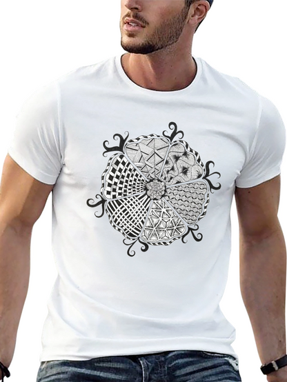 Abstract Floral Pattern Black T-Shirt
