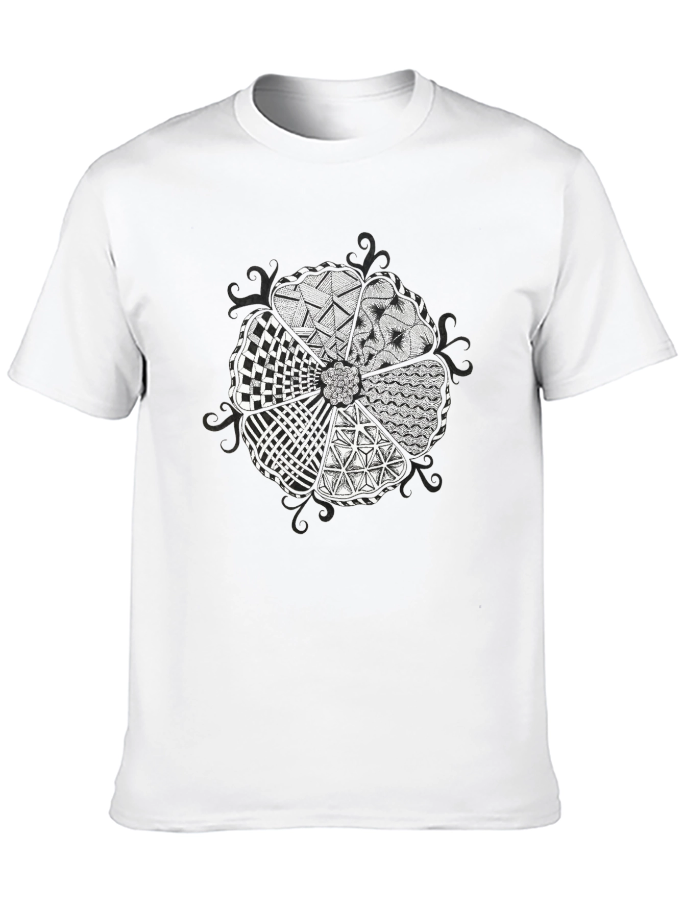 Abstract Floral Pattern Black T-Shirt