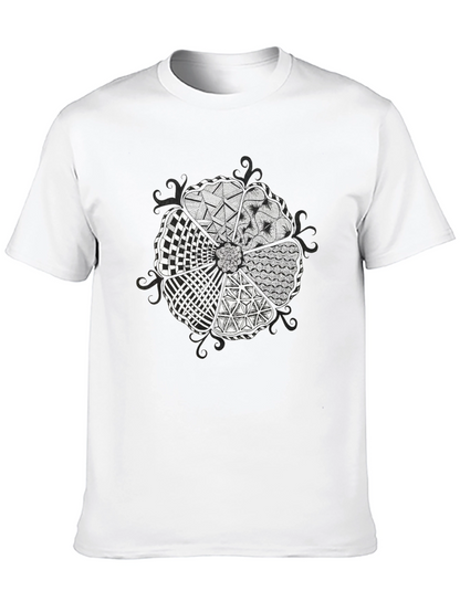 Abstract Floral Pattern Black T-Shirt
