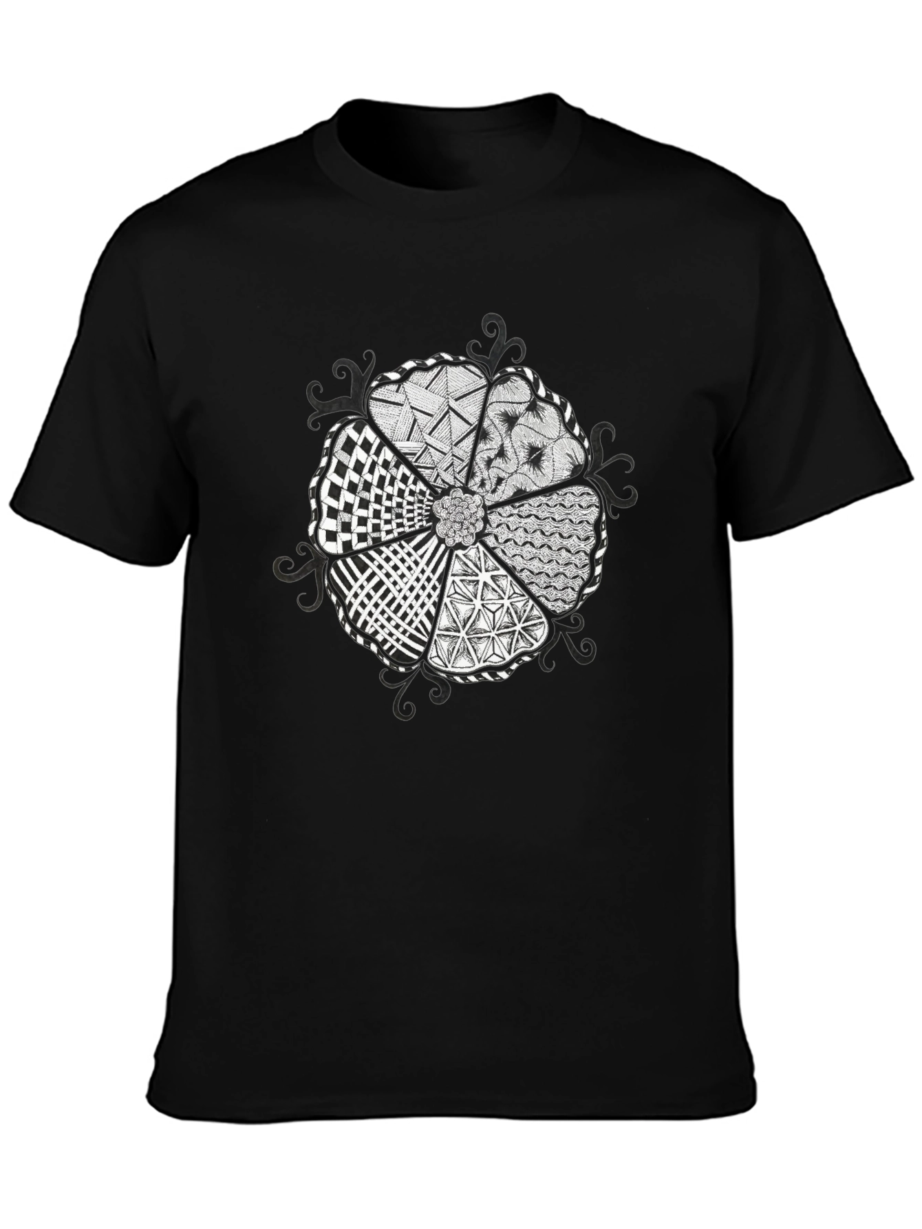 Abstract Floral Pattern Black T-Shirt