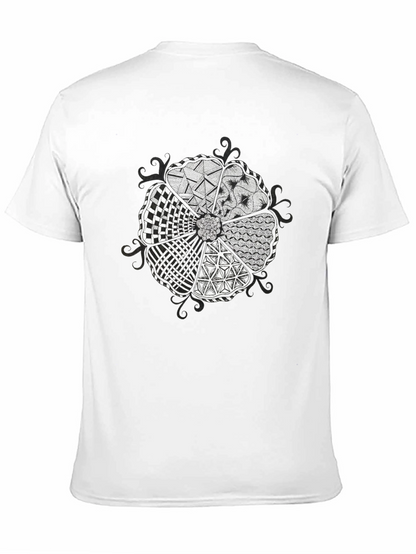 Abstract Floral Pattern Black T-Shirt