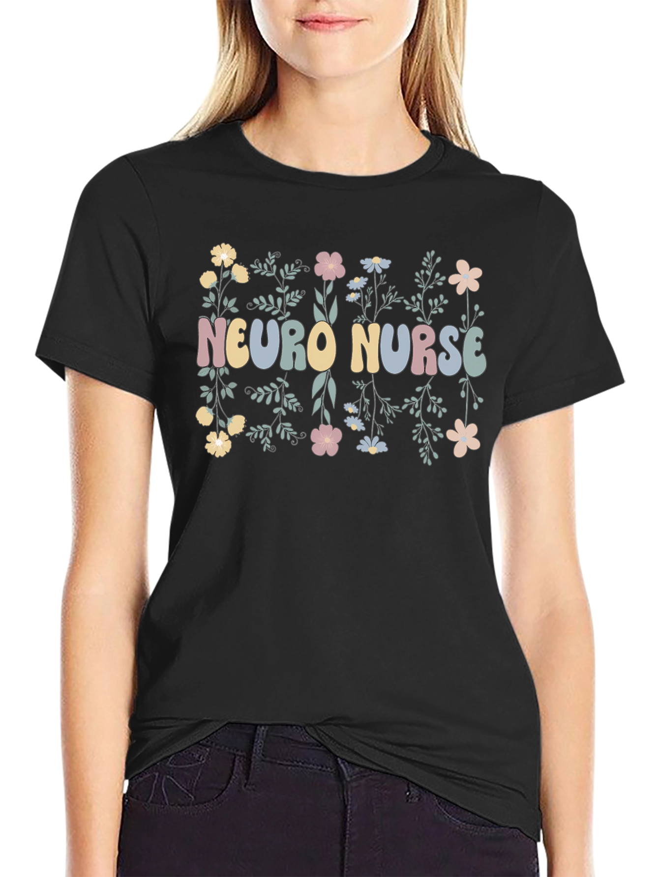 Neuro Nurse Floral T-Shirt - Black Cotton Tee