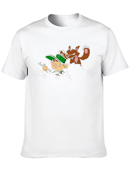 Cartoon Hunter & Dog Graphic Black Tee