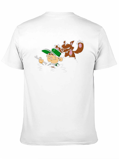 Cartoon Hunter & Dog Graphic Black Tee