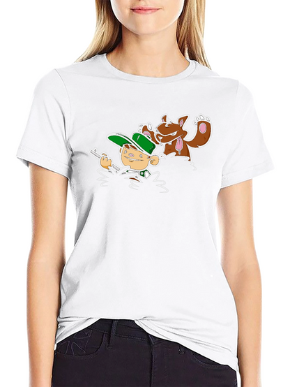 Cartoon Hunter & Dog Graphic Black Tee