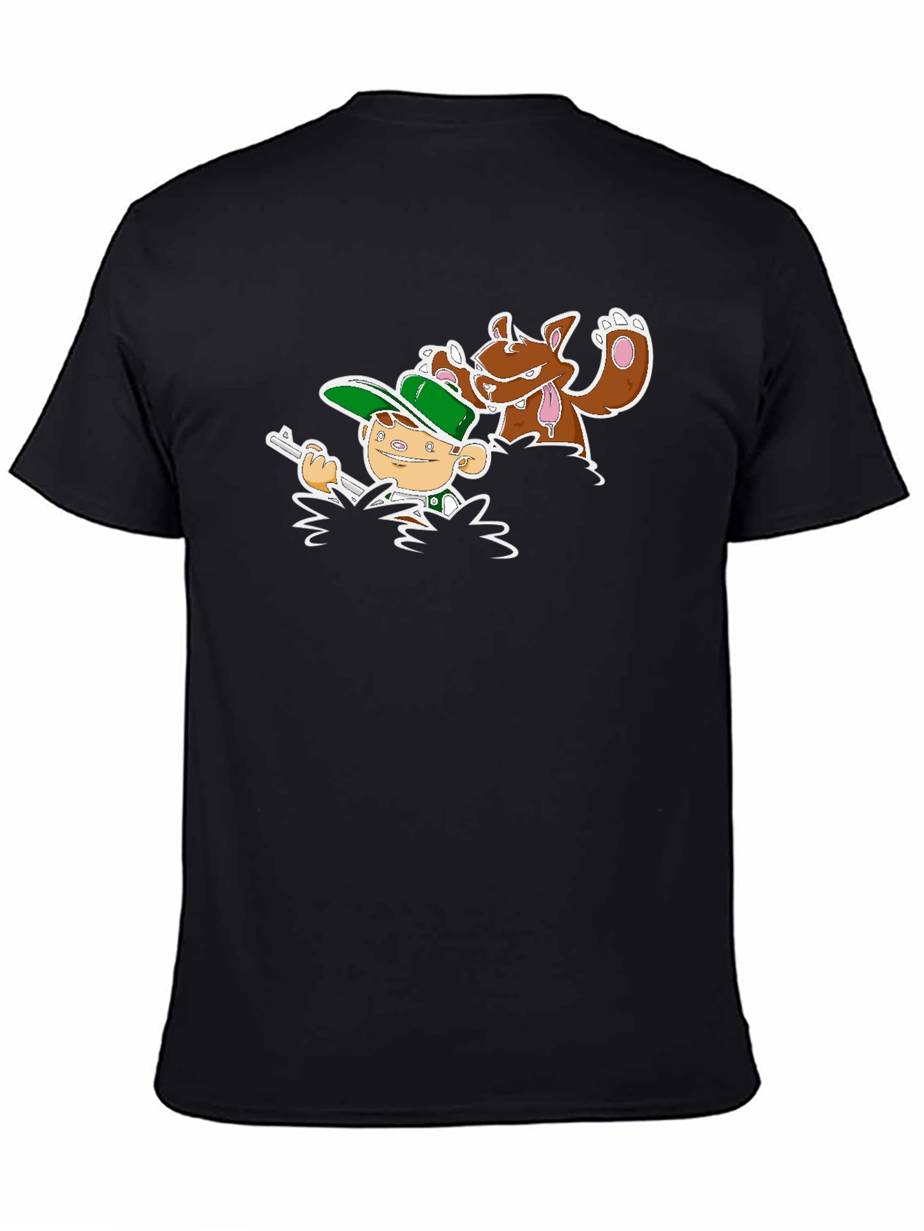 Cartoon Hunter & Dog Graphic Black Tee