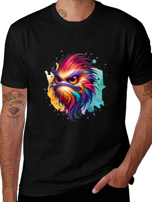 Colorful Bird Graphic Print Black T-Shirt