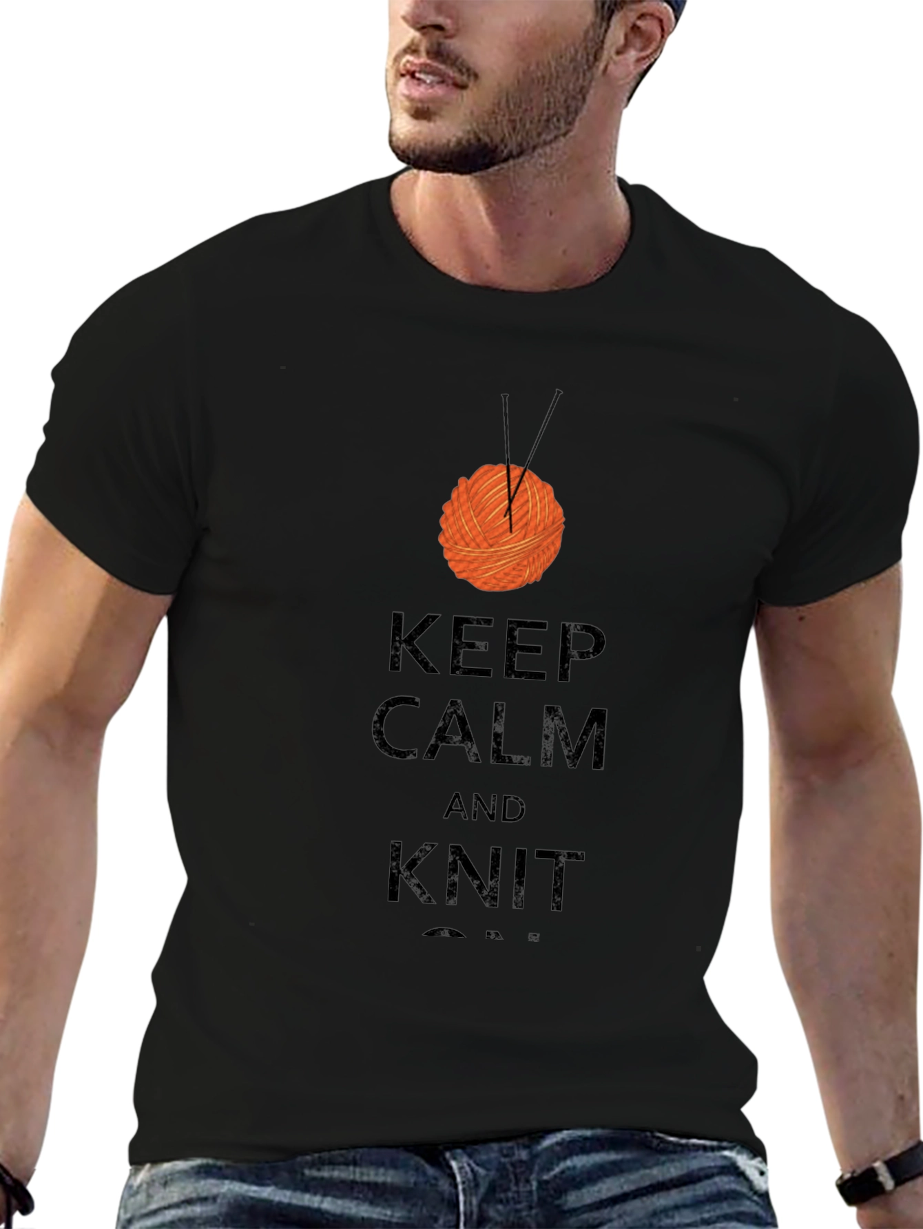 Keep Calm & Knit On Black Cotton Tee