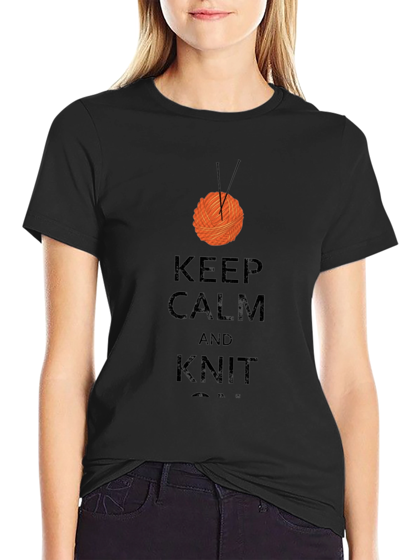 Keep Calm & Knit On Black Cotton Tee