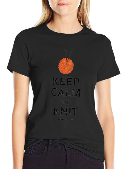 Keep Calm & Knit On Black Cotton Tee
