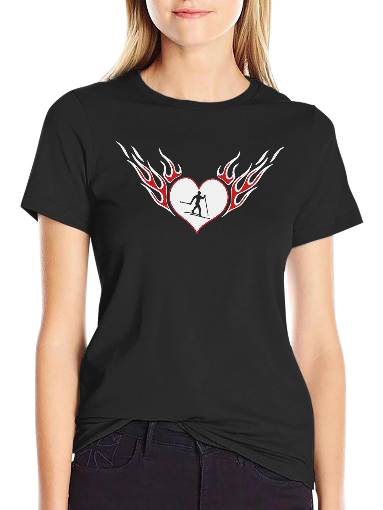 Fiery Heart Skiing T-Shirt - Black