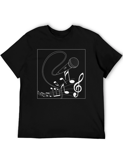 Musical Microphone Graphic Tee - Black Cotton Shirt
