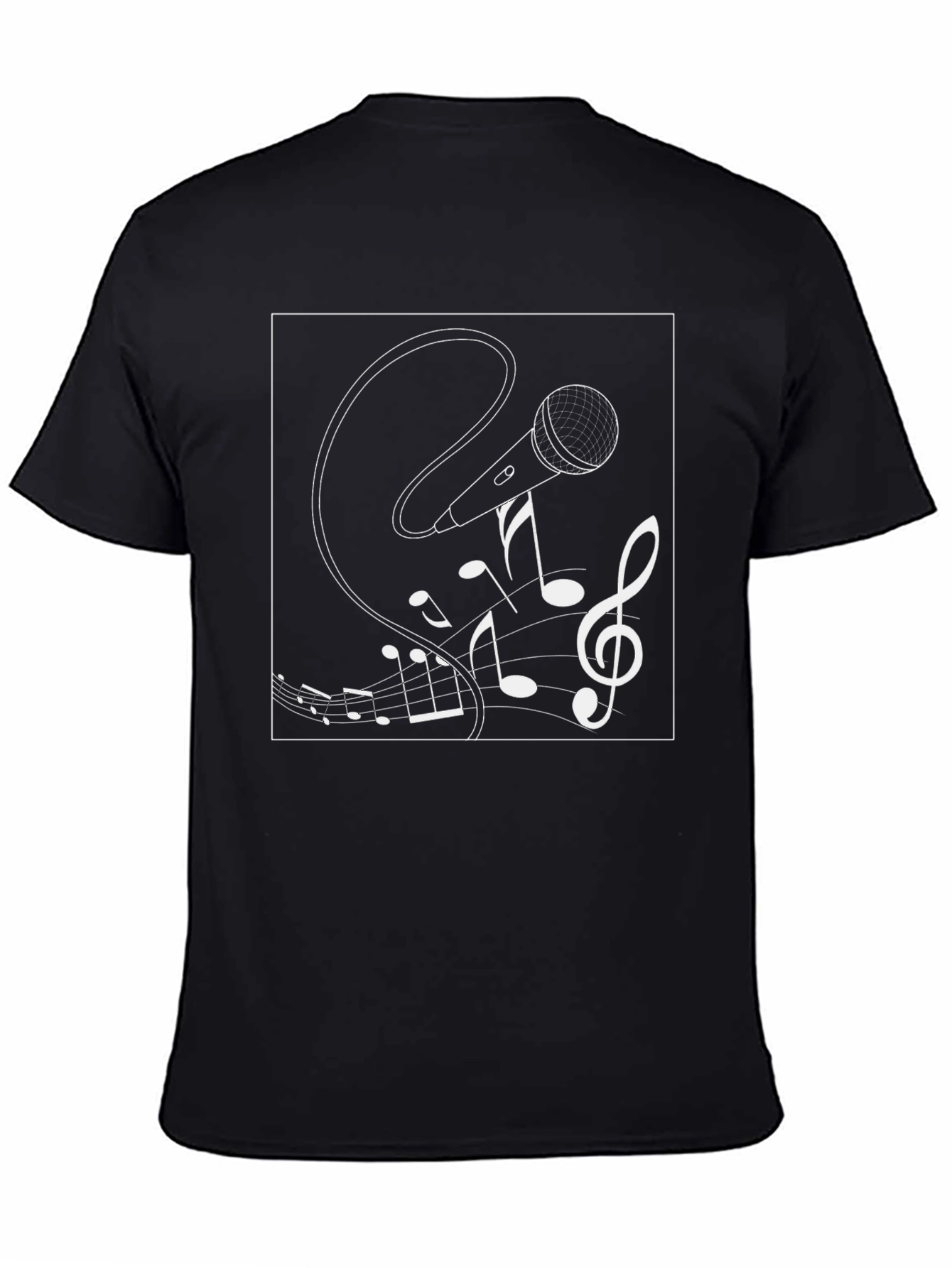 Musical Microphone Graphic Tee - Black Cotton Shirt
