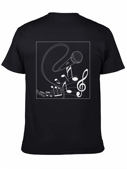 Musical Microphone Graphic Tee - Black Cotton Shirt