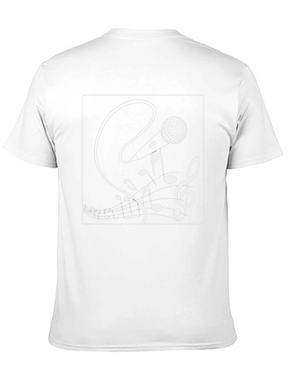 Musical Microphone Graphic Tee - Black Cotton Shirt