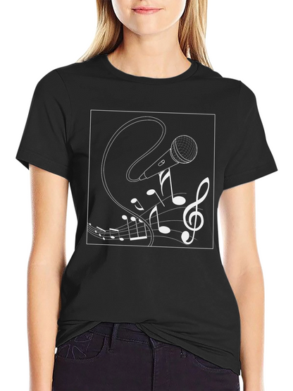 Musical Microphone Graphic Tee - Black Cotton Shirt
