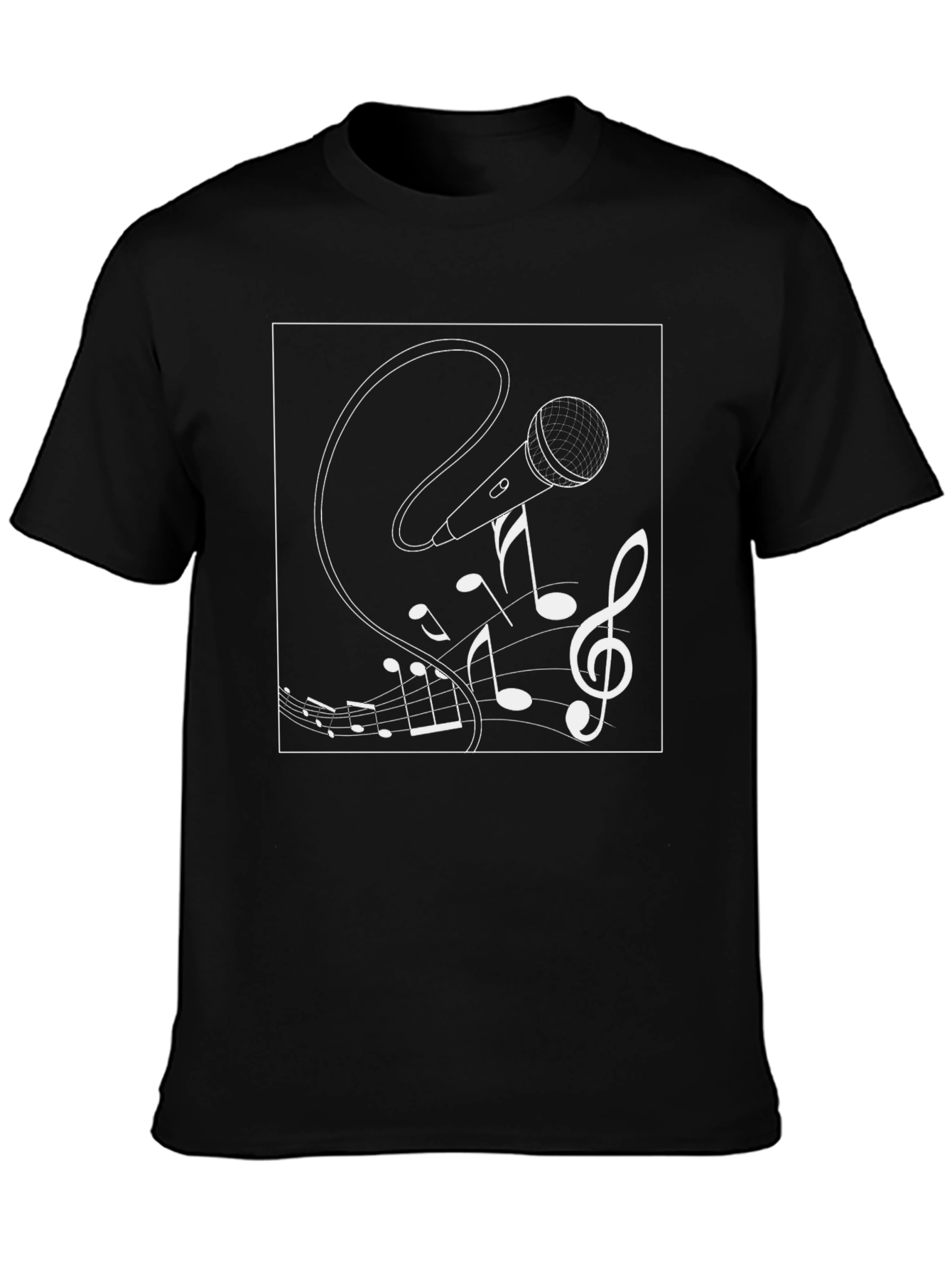 Musical Microphone Graphic Tee - Black Cotton Shirt