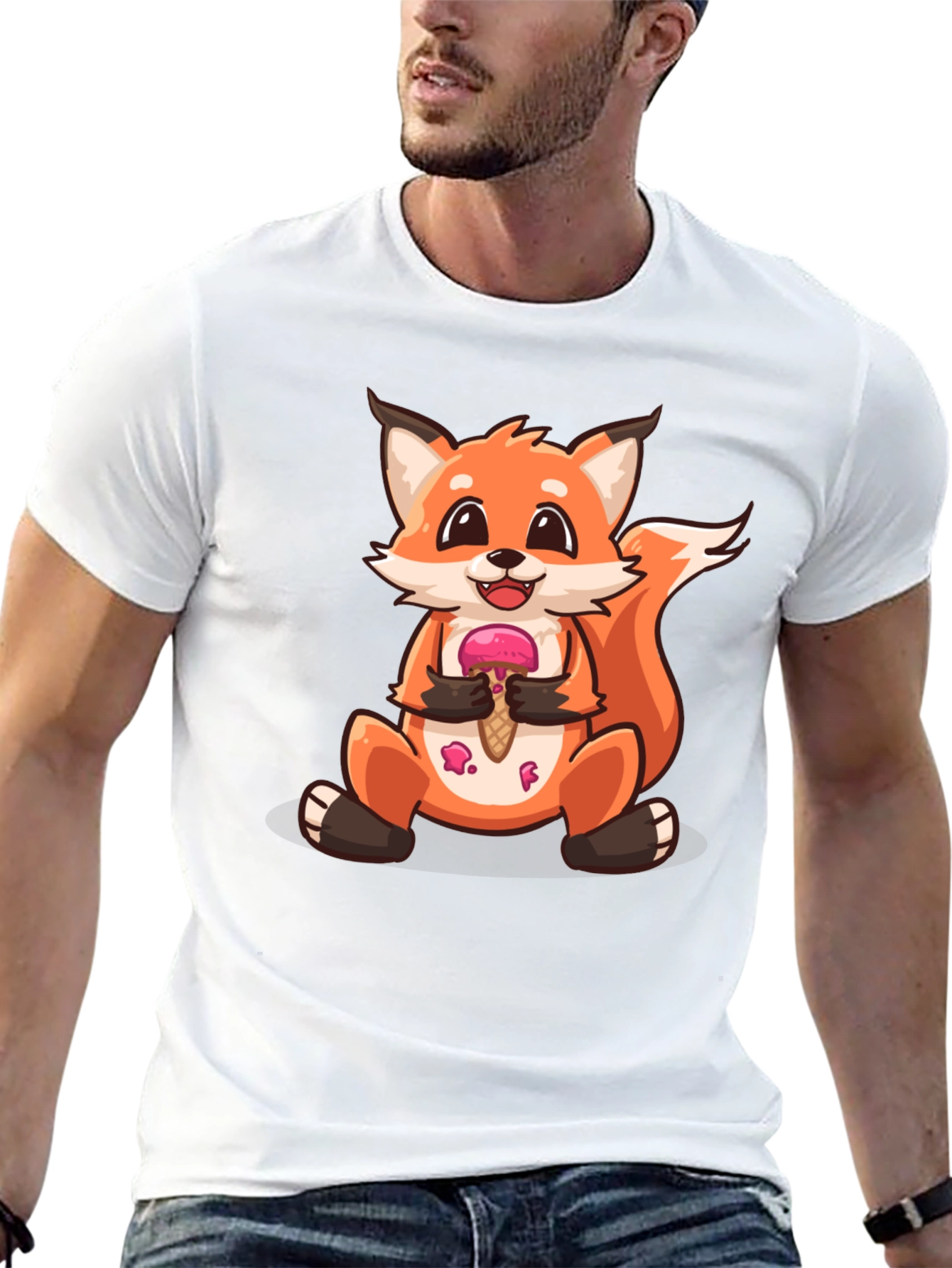 Cute Fox Eating Ice Cream Graphic T-Shirt