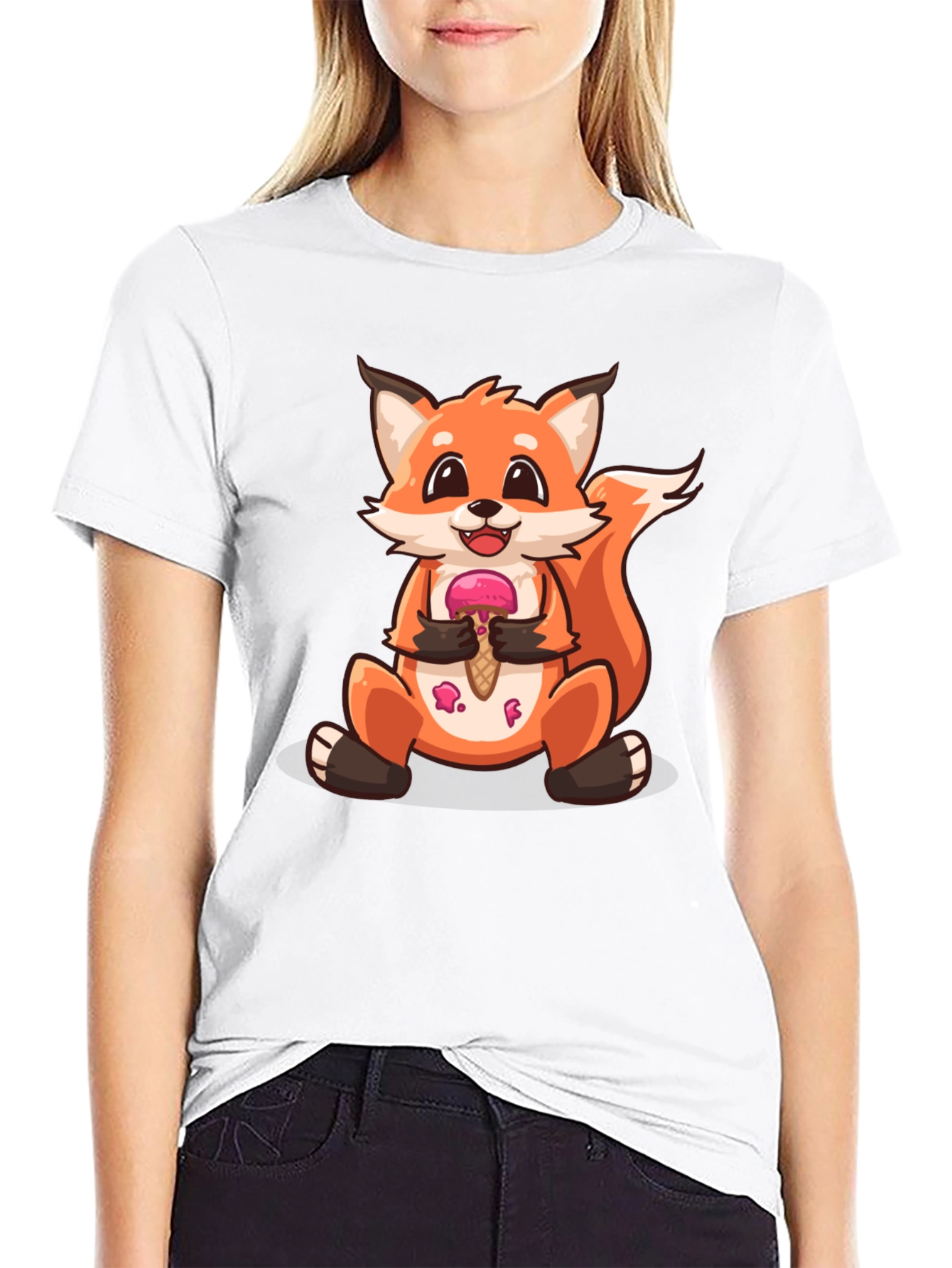 Cute Fox Eating Ice Cream Graphic T-Shirt