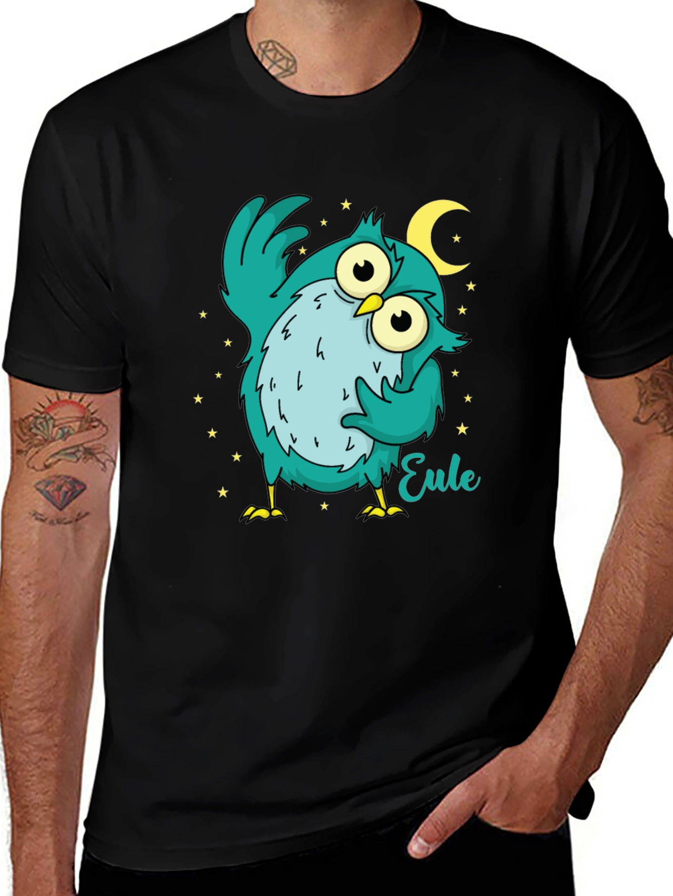 Owl Cartoon Graphic Black T-Shirt