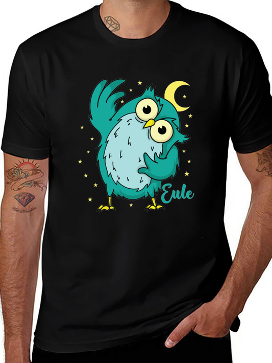 Owl Cartoon Graphic Black T-Shirt