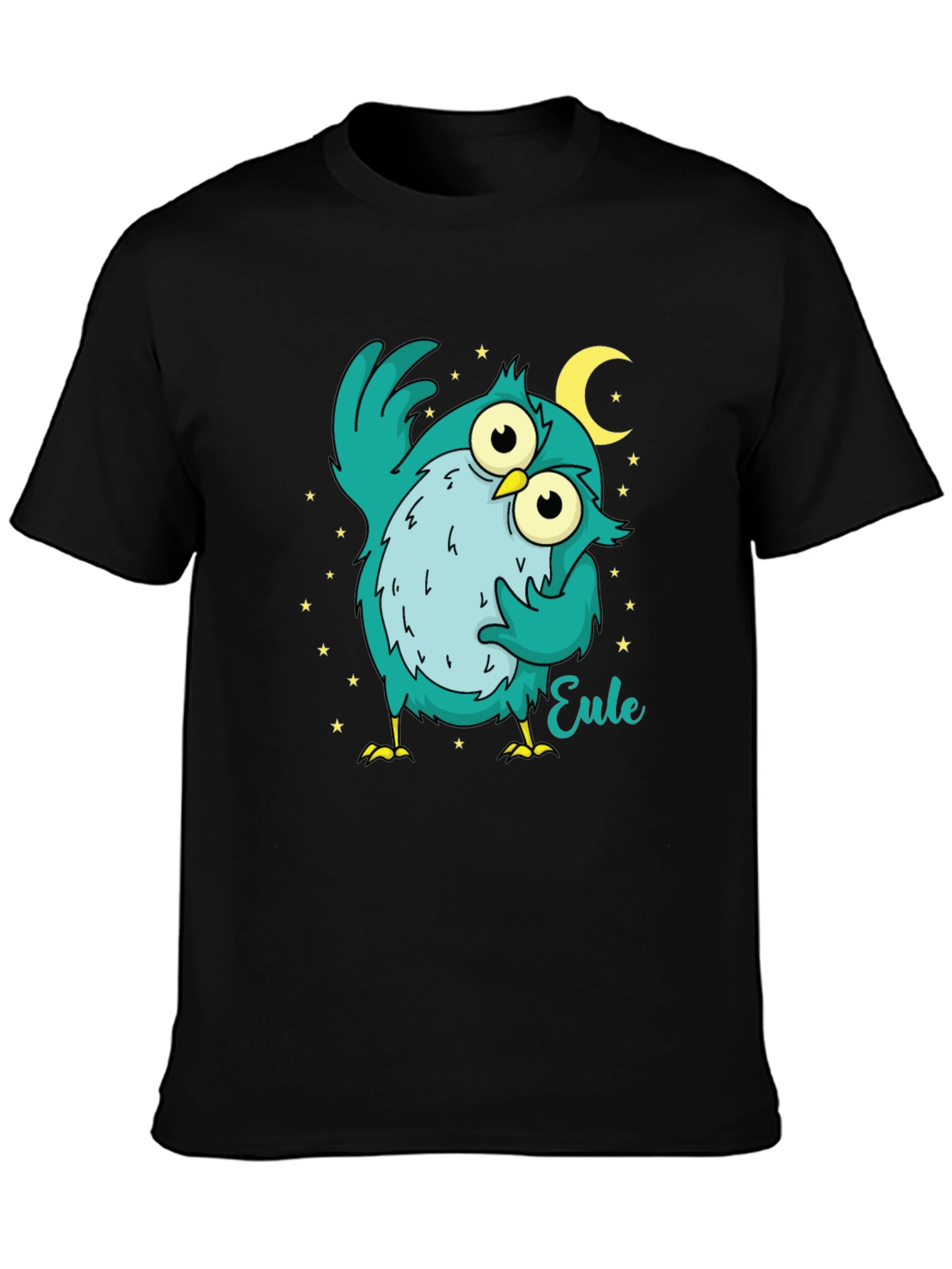 Owl Cartoon Graphic Black T-Shirt