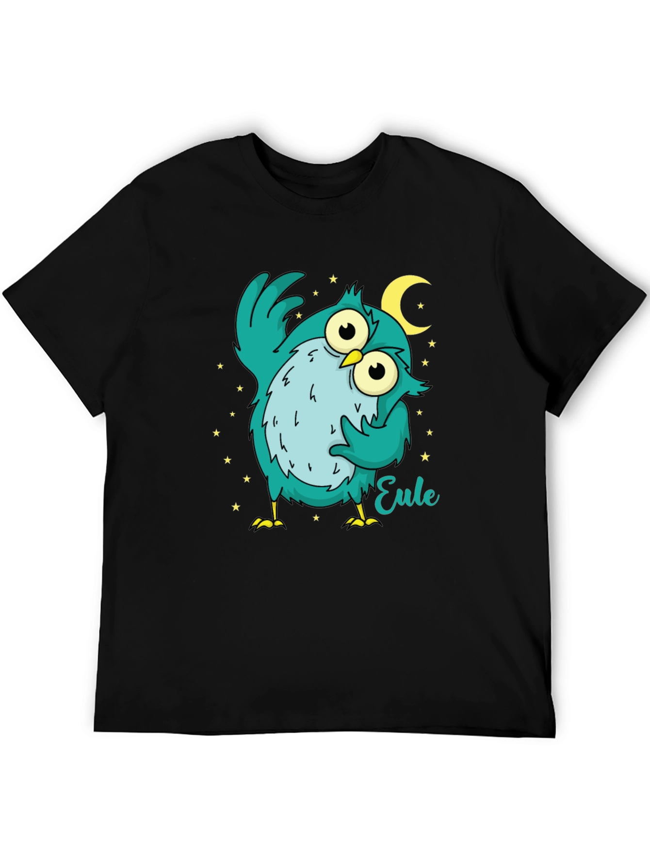 Owl Cartoon Graphic Black T-Shirt