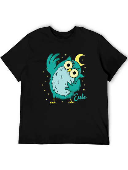 Owl Cartoon Graphic Black T-Shirt