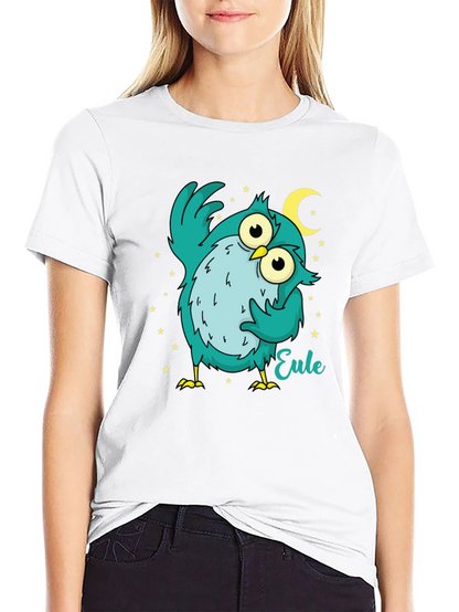 Owl Cartoon Graphic Black T-Shirt