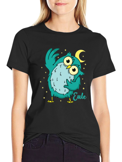 Owl Cartoon Graphic Black T-Shirt