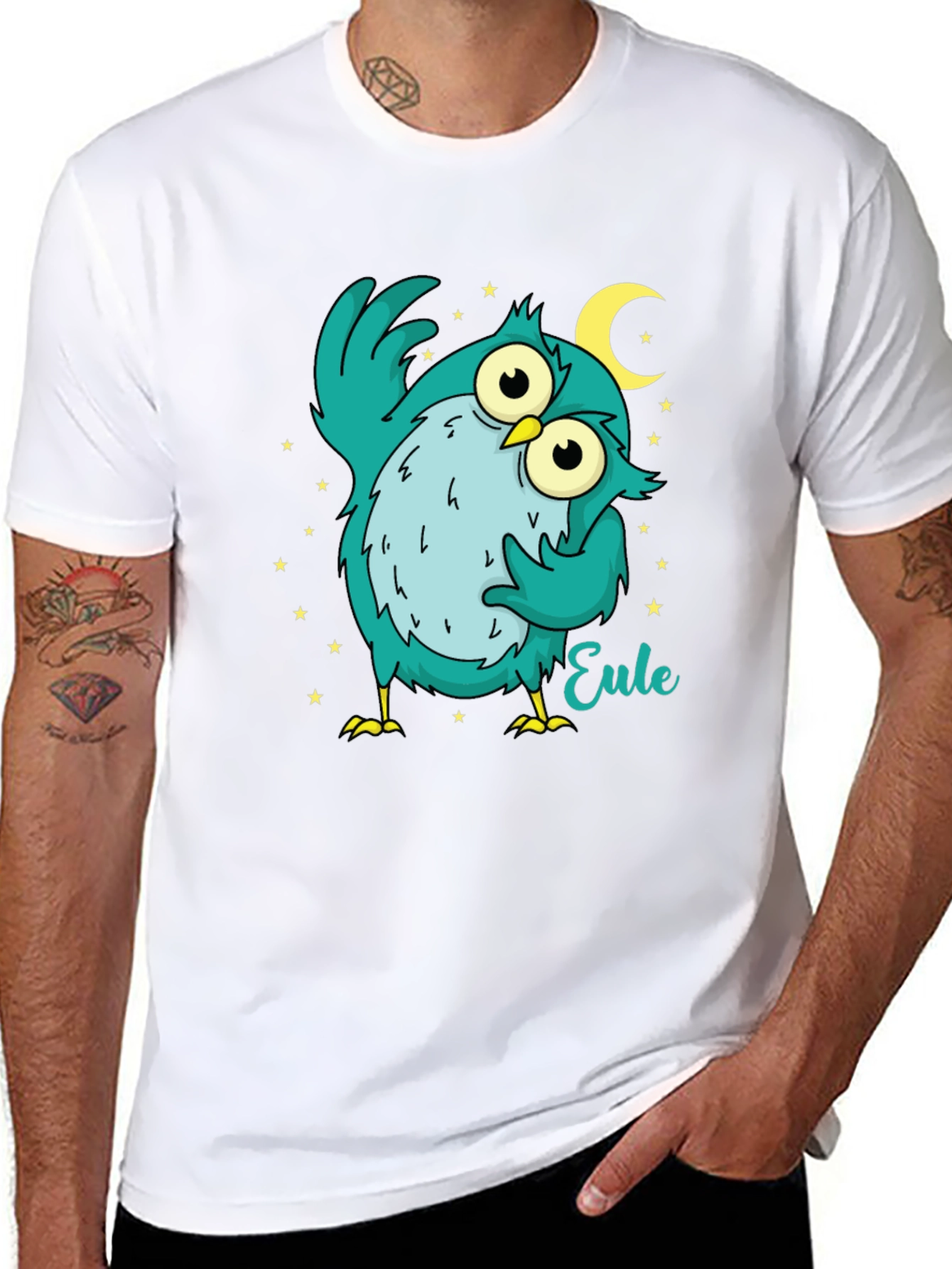 Owl Cartoon Graphic Black T-Shirt