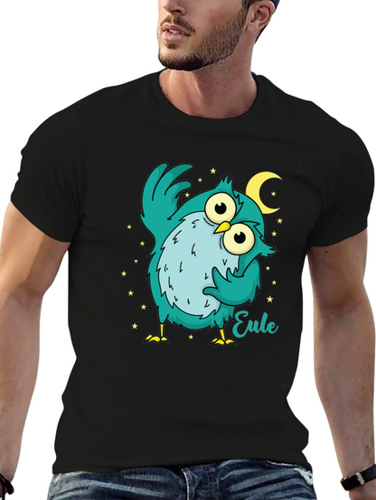 Owl Cartoon Graphic Black T-Shirt