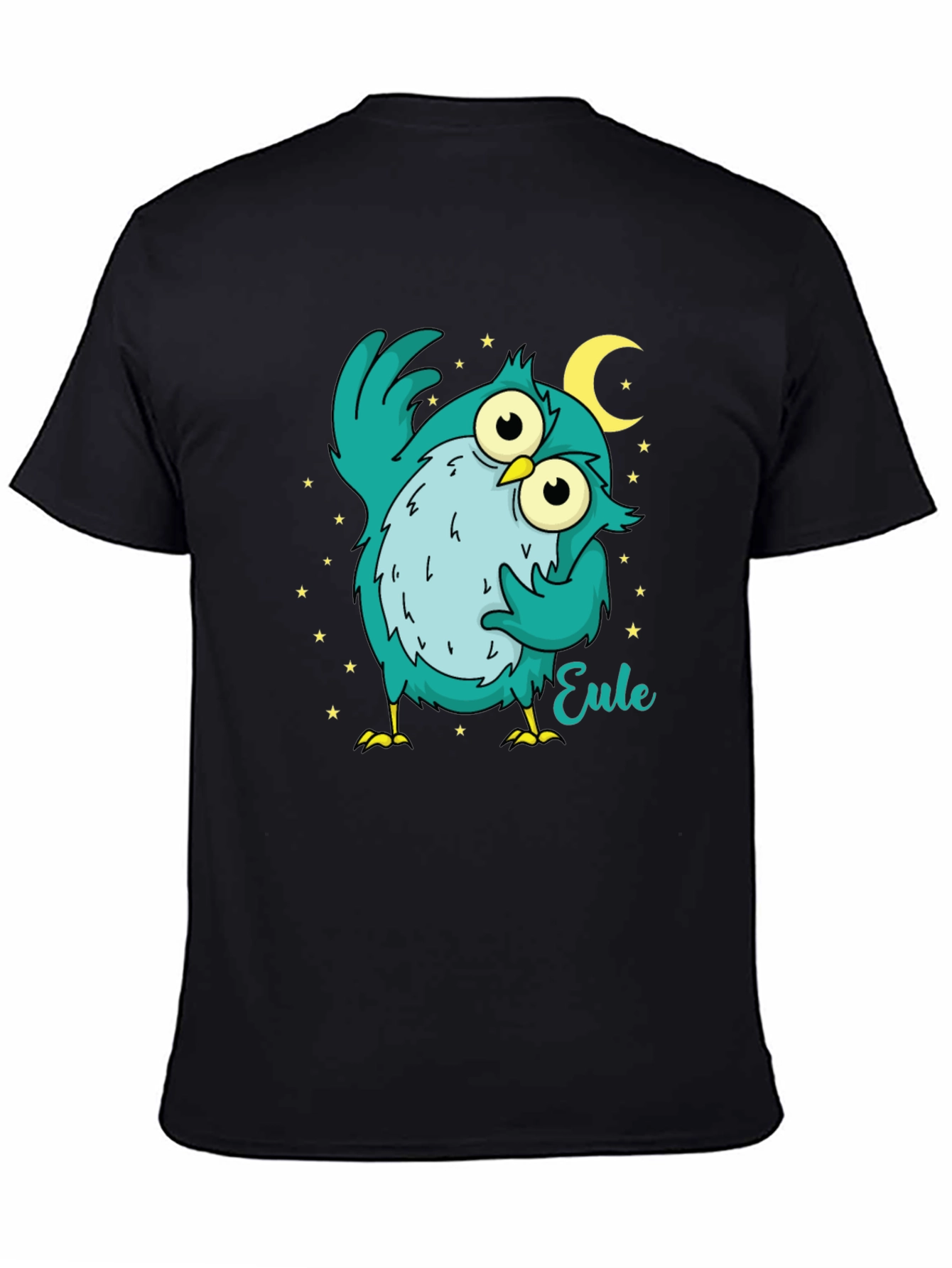 Owl Cartoon Graphic Black T-Shirt