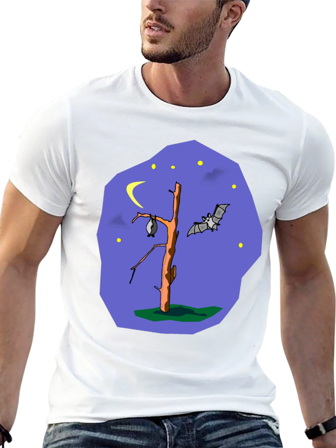 Bat Tree Graphic Tee - Midnight Scene Black T-Shirt