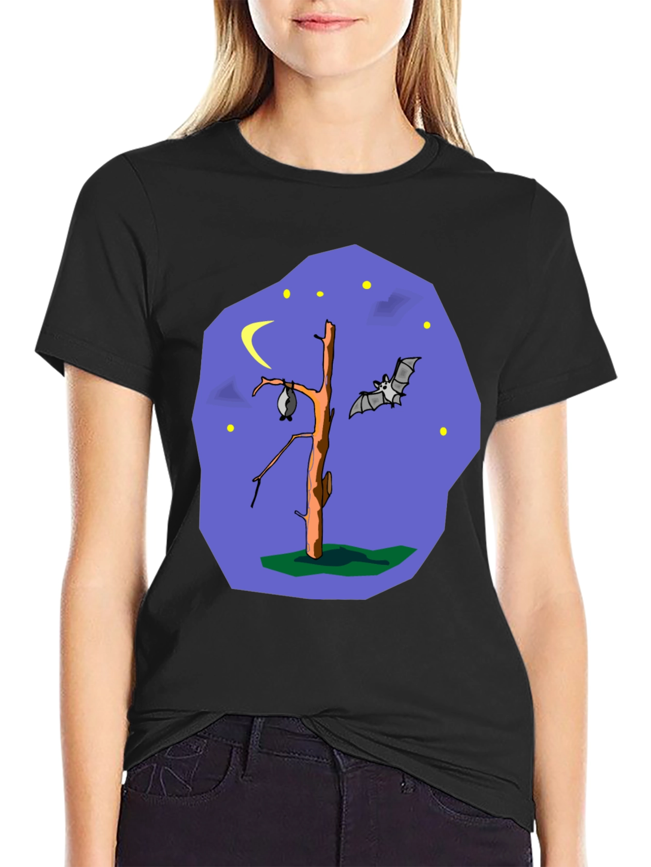 Bat Tree Graphic Tee - Midnight Scene Black T-Shirt