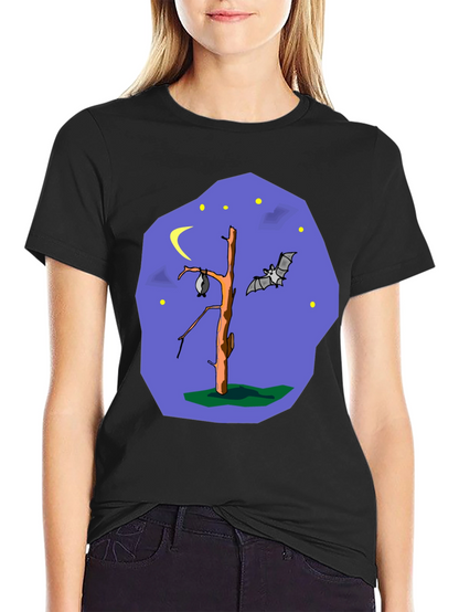 Bat Tree Graphic Tee - Midnight Scene Black T-Shirt