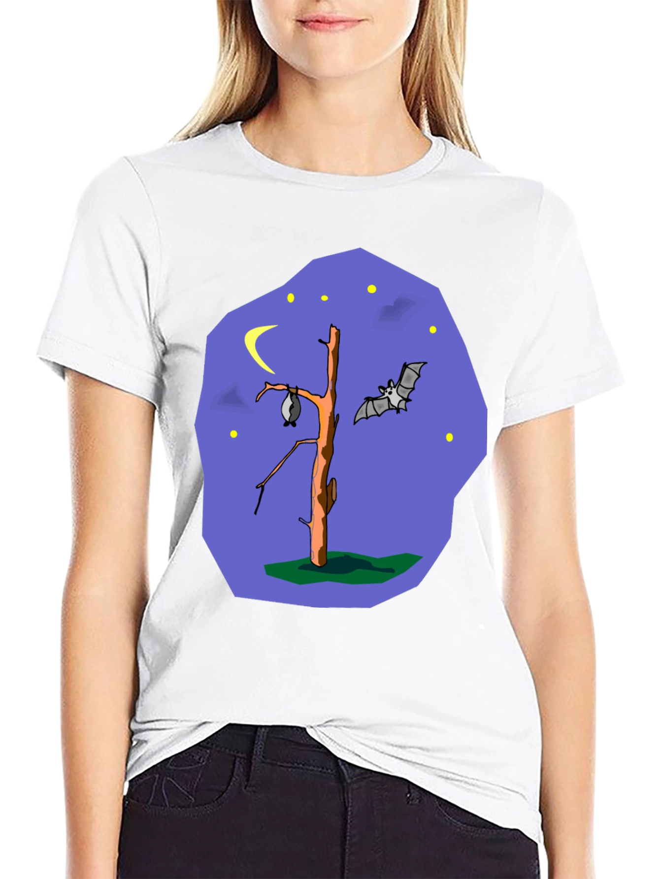 Bat Tree Graphic Tee - Midnight Scene Black T-Shirt