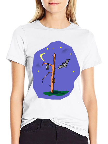 Bat Tree Graphic Tee - Midnight Scene Black T-Shirt