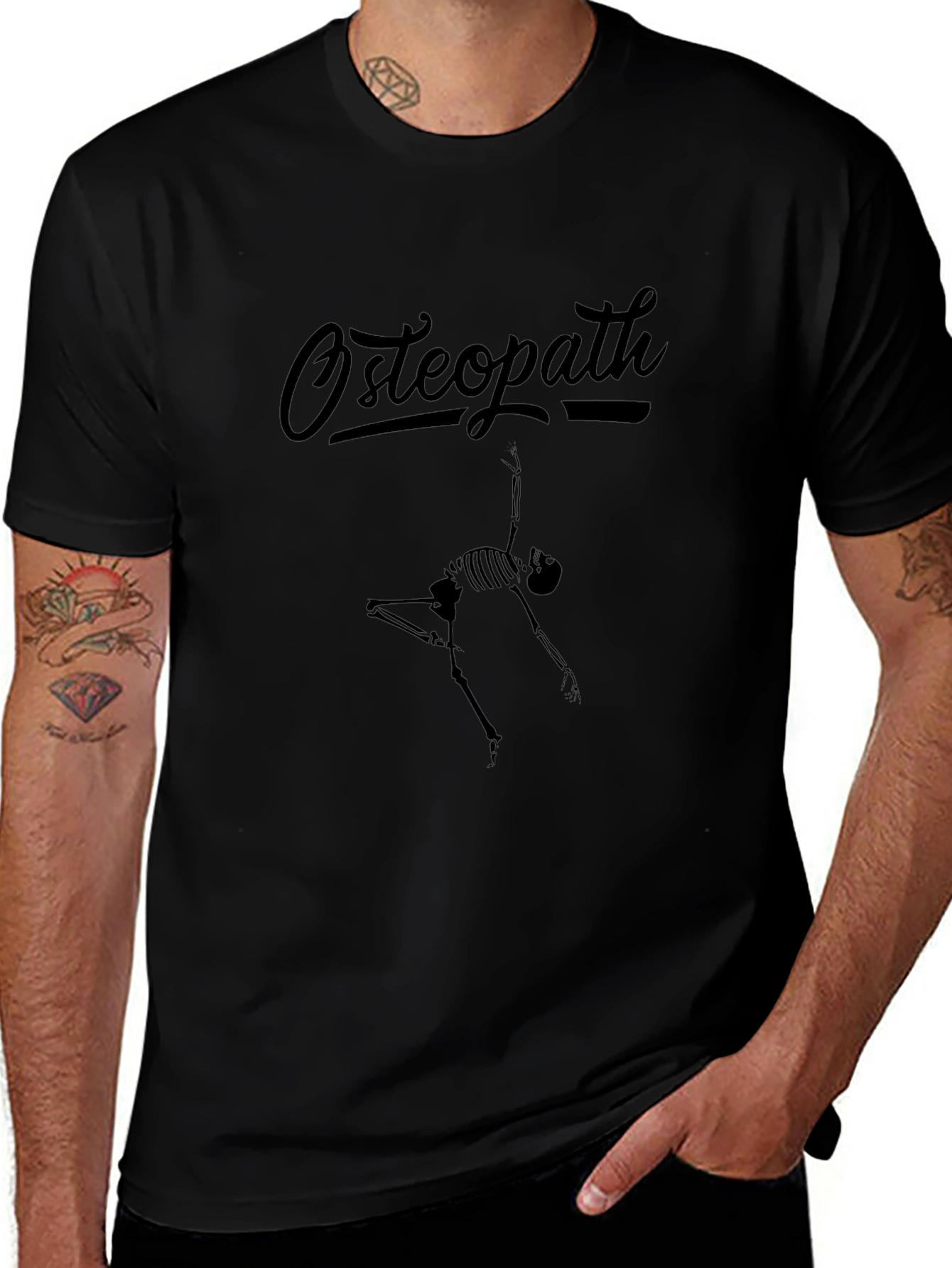 Osteopath Skeleton Graphic Tee - Black Crew Neck T-Shirt