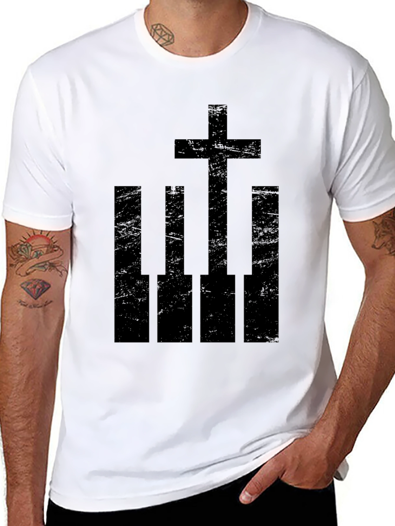 Piano Keys Cross Graphic Tee - Black