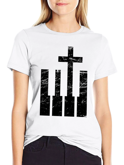 Piano Keys Cross Graphic Tee - Black