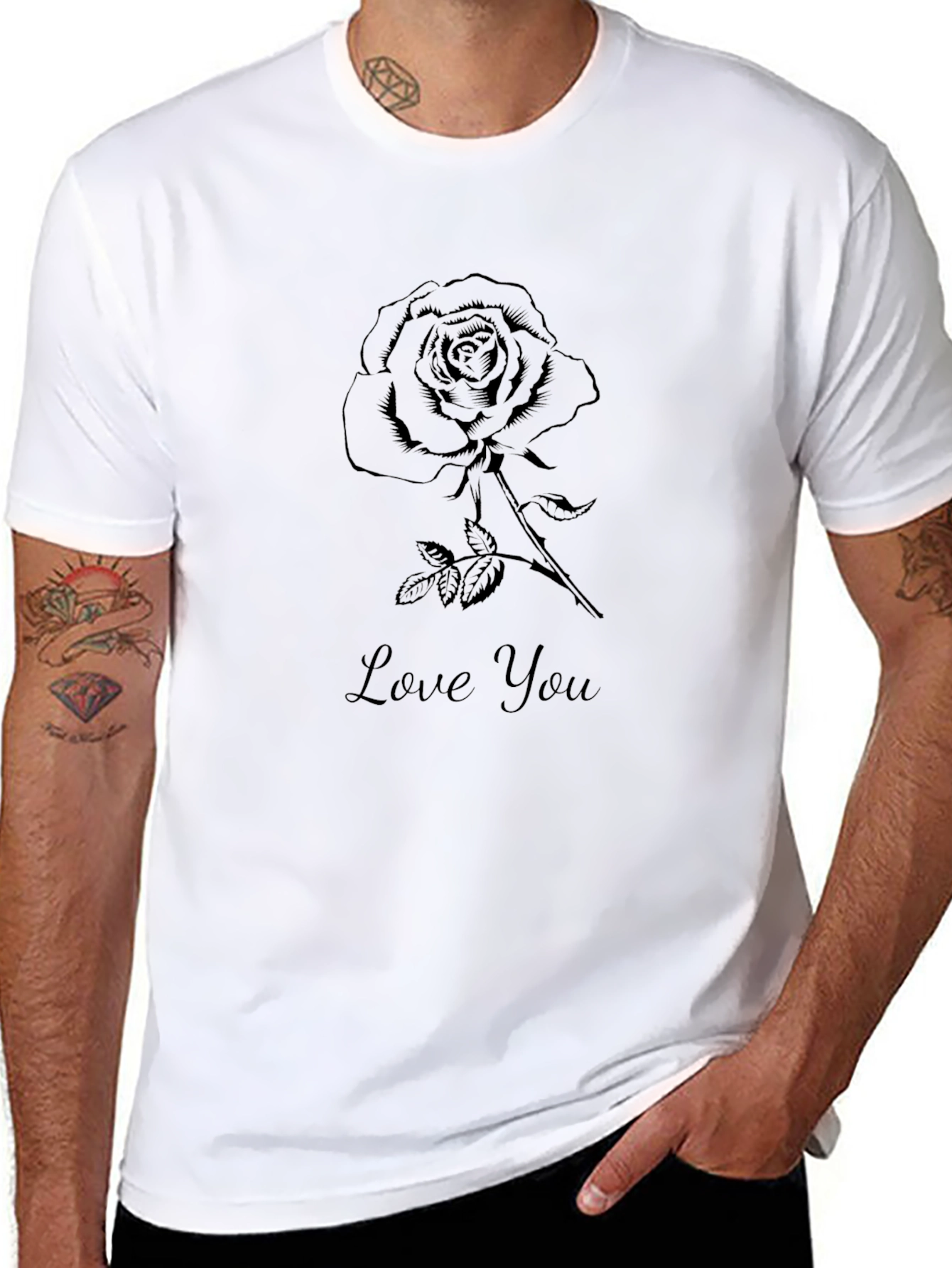 Mens Black Rose Love You Graphic Tee