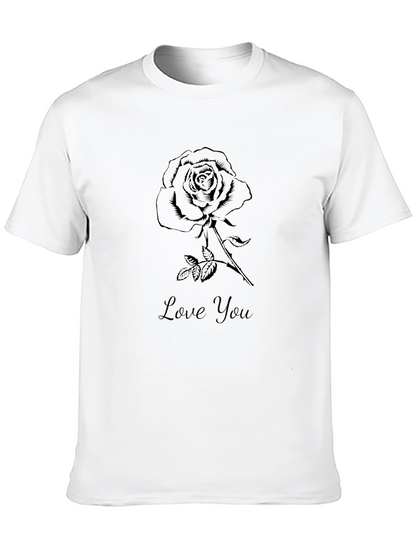 Mens Black Rose Love You Graphic Tee