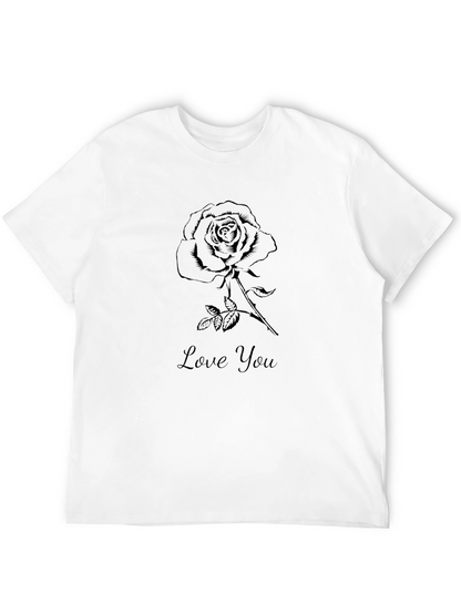 Mens Black Rose Love You Graphic Tee
