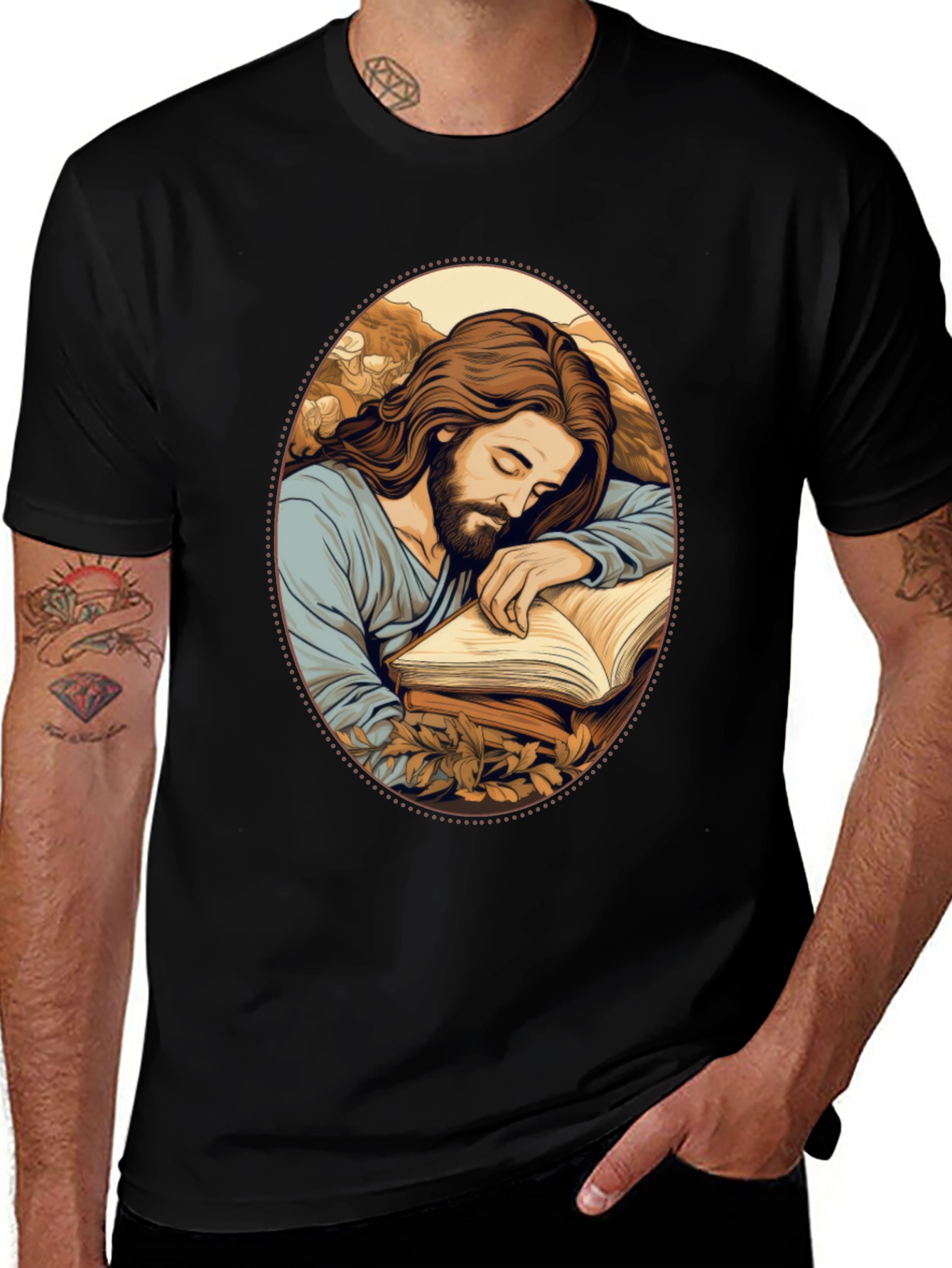 Jesus Sleeping Black T-Shirt