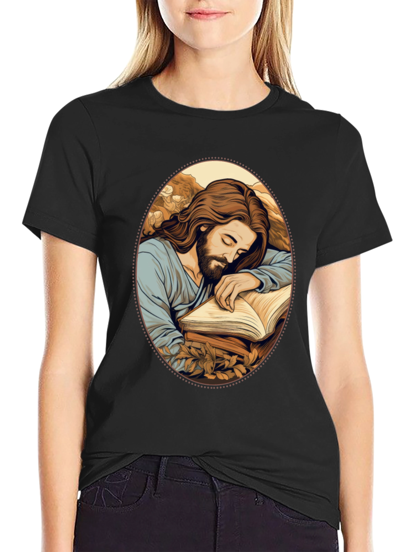 Jesus Sleeping Black T-Shirt