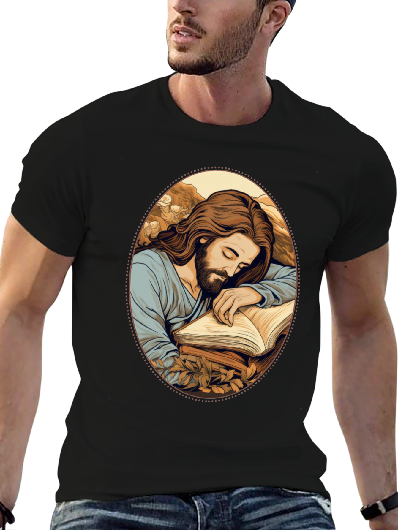 Jesus Sleeping Black T-Shirt