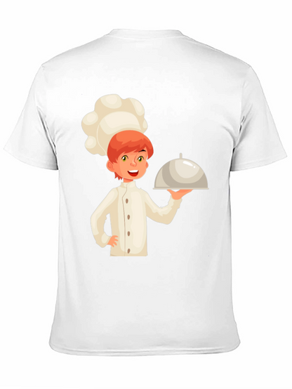 Chef Cartoon Graphic Tee - Black Cotton Casual T-Shirt